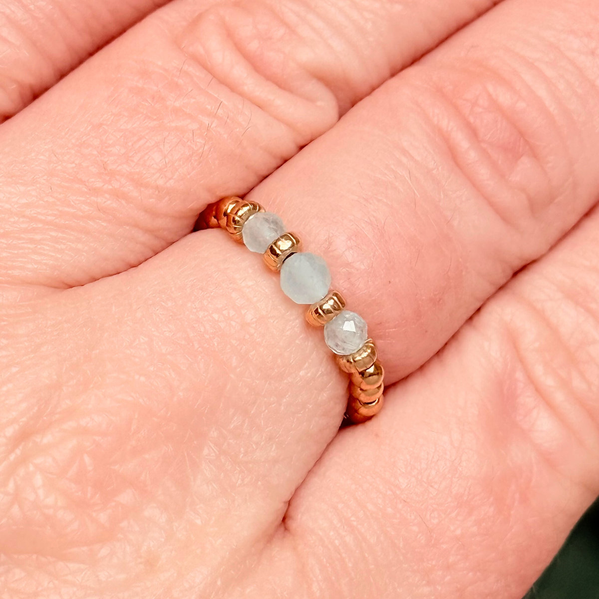 Aquamarine crystal trilogy gold vermeil ring