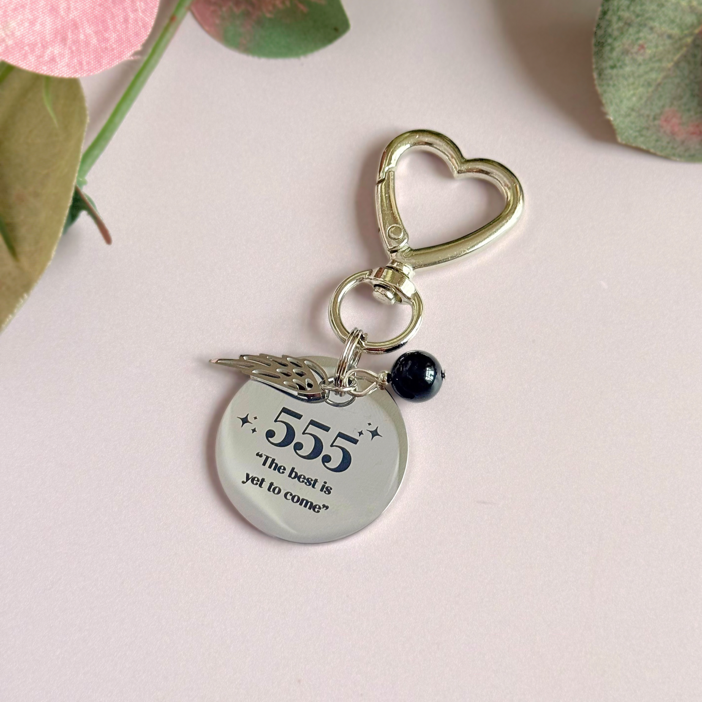 555 Angel Number Keyring / Bag Charm With Optional Crystal
