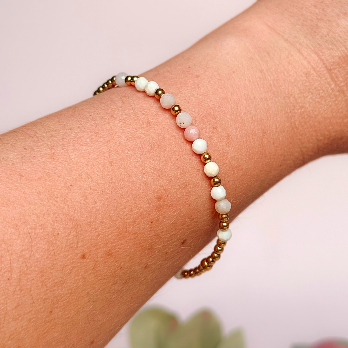 Gold Vermeil Pink Opal October Birthstone Bracelet