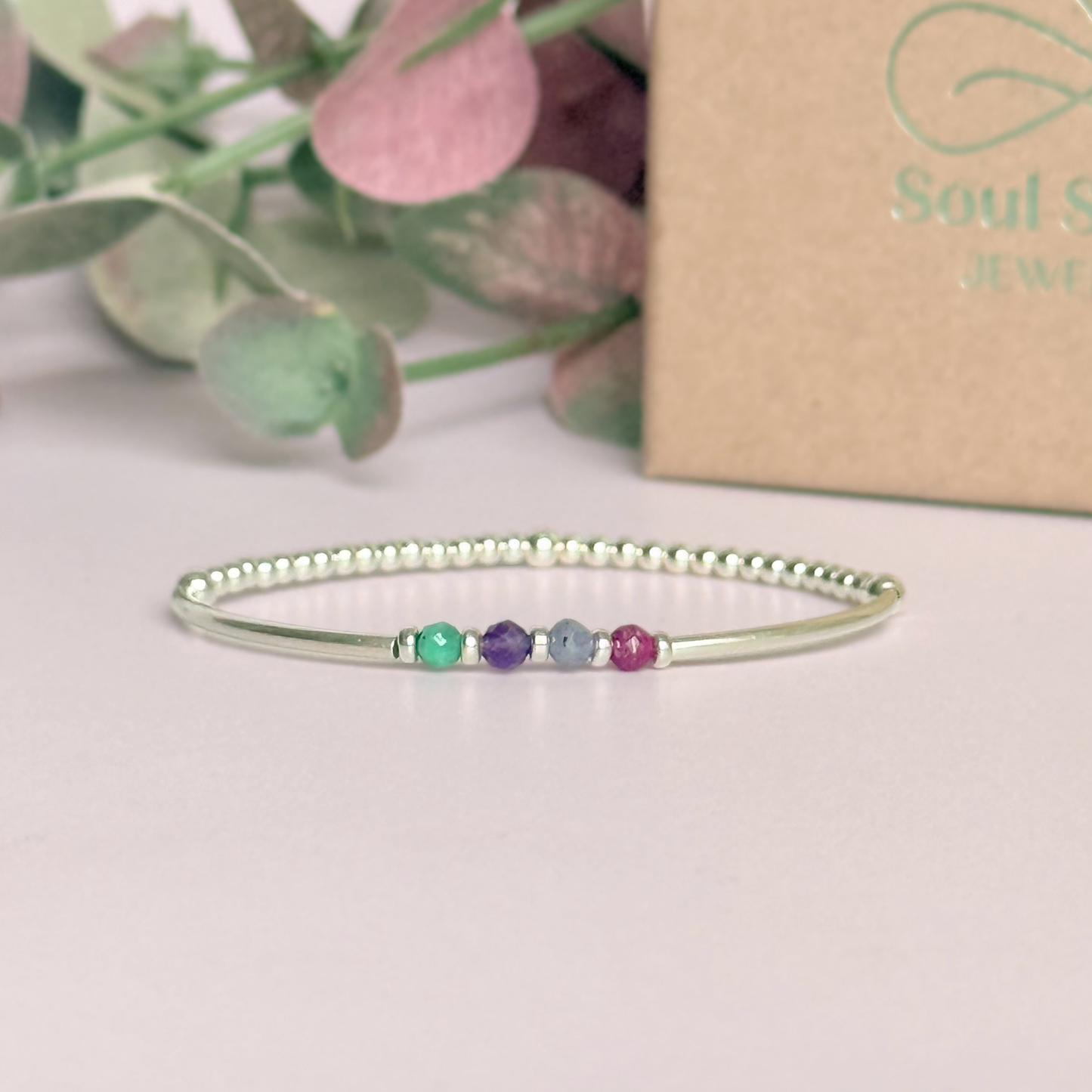 Personalised Custom Family Birthstone Sterling Silver Crystal Bracelet
