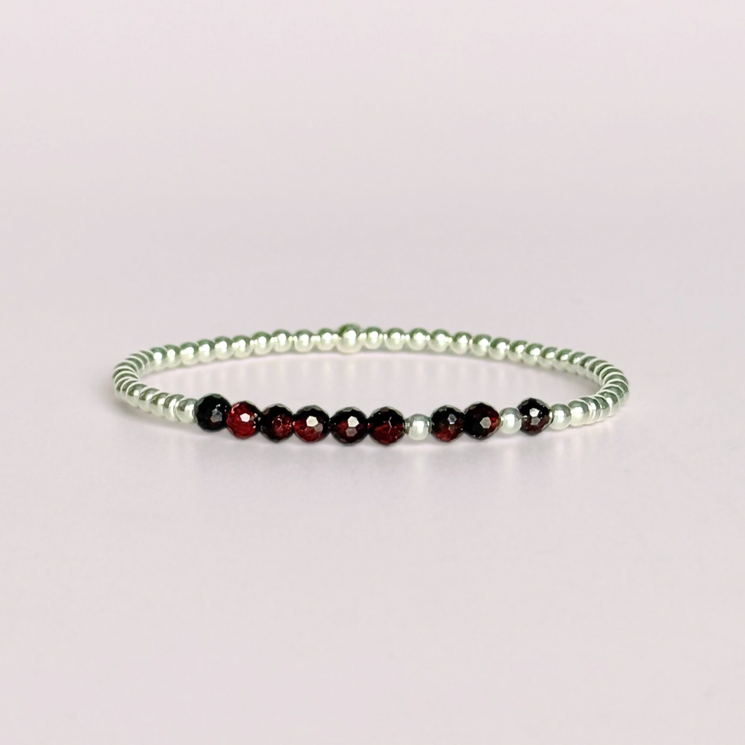 Garnet January Birthstone Morse Code Custom Made Sterling Silver Bracelet