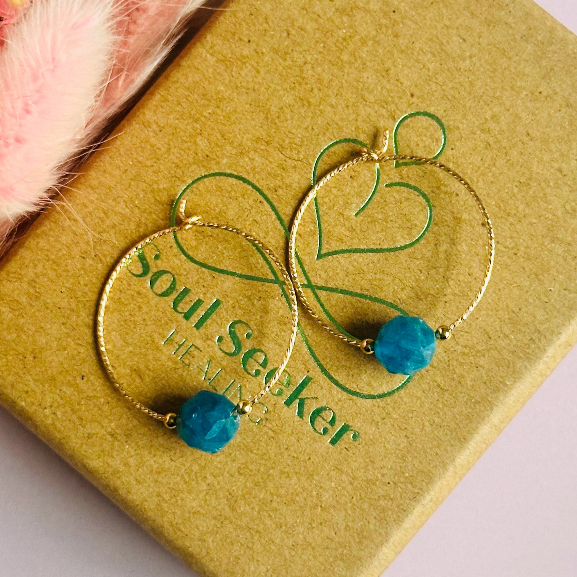 Gold filled apatite hoop earrings, crystal healing minimalist jewellery, teal blue genuine gemstone drop earrings, dainty dangly earrings