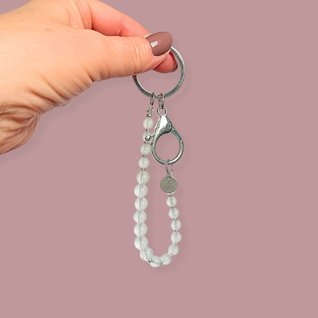 Clear Quartz 4-7-8 breath work beads. Crystal breathing keyring