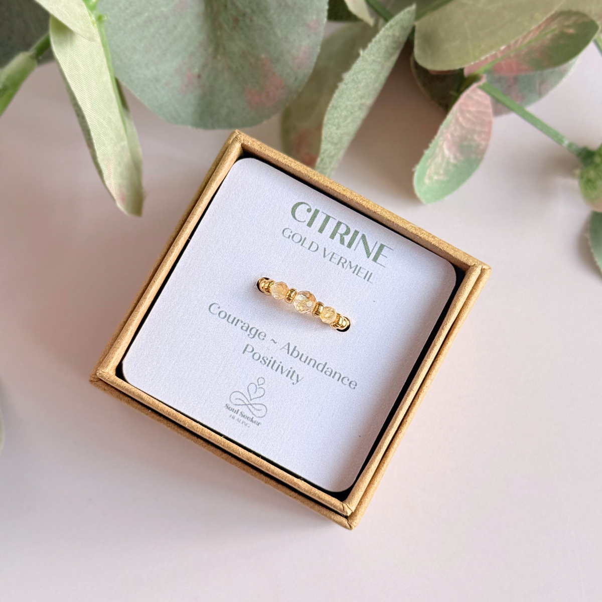 Citrine crystal trilogy gold vermeil ring