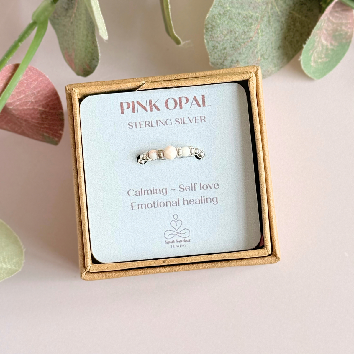 Pink Opal crystal trilogy sterling silver ring