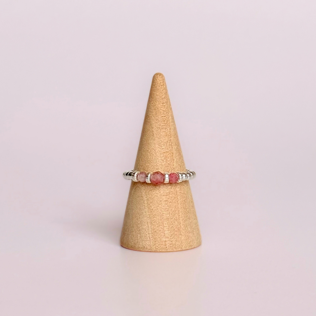 Pink Tourmaline crystal trilogy sterling silver ring