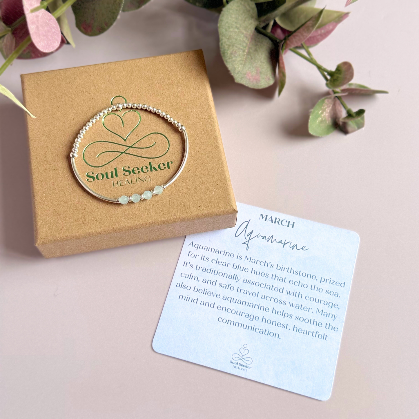 March Birthstone Milestone Birthday Sterling Silver Aquamarine Bracelet