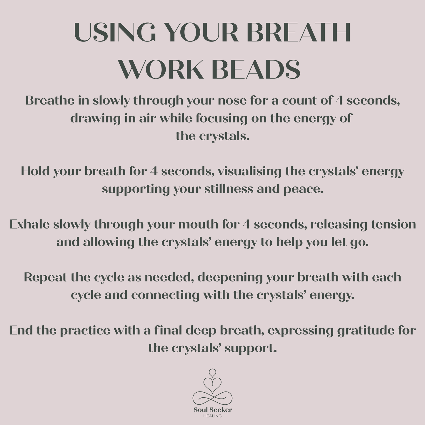 Self Love 4-4-4 breath work beads. Crystal breathing keyring