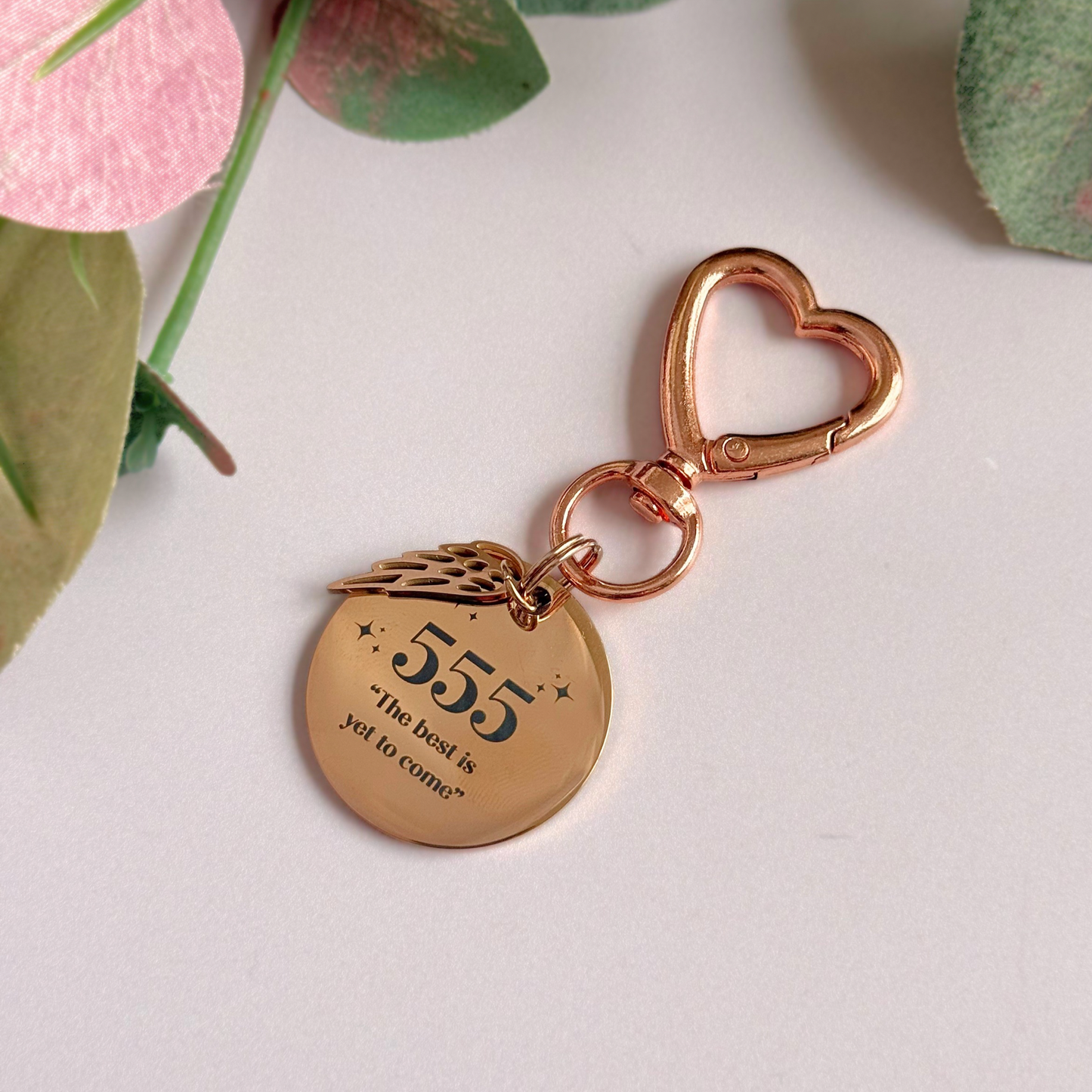 555 Angel Number Keyring / Bag Charm With Optional Crystal