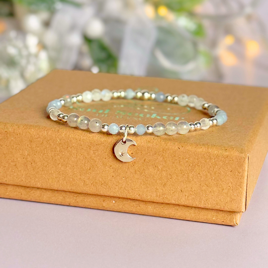 ‘Underneath The Moonlight’ crescent moon charm crystal bracelet