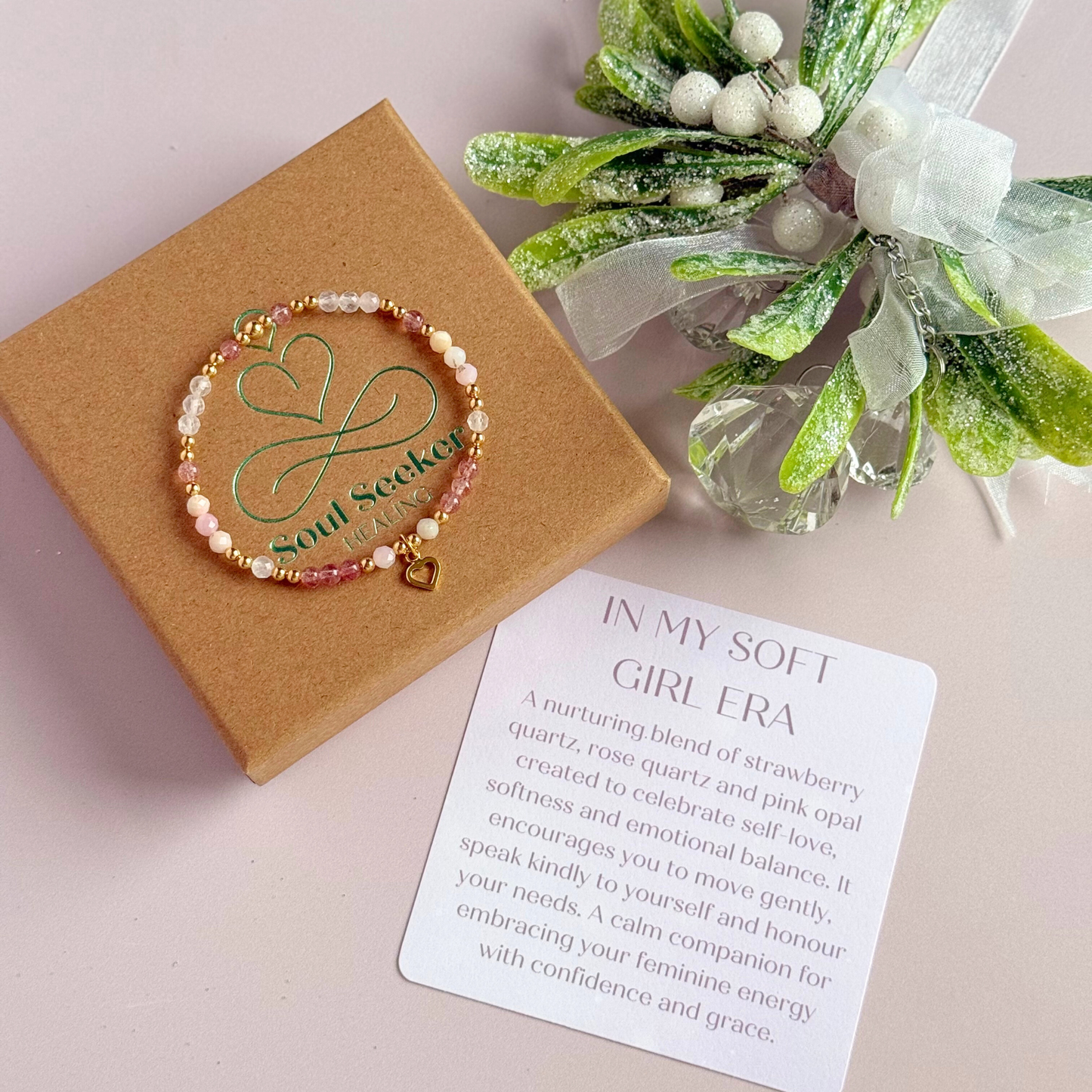 ‘In My Soft Girl Era’ heart charm crystal bracelet