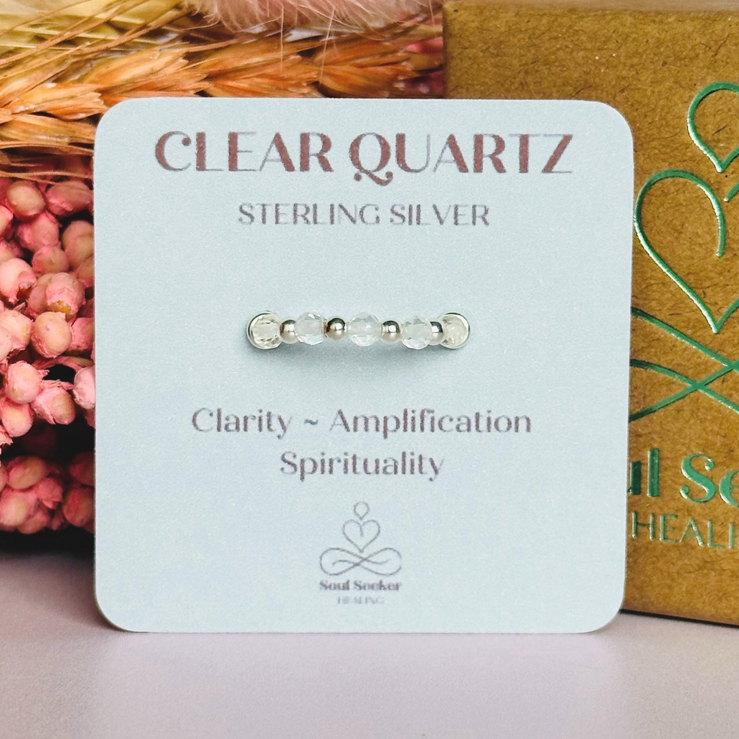 Sterling silver clear quartz Stackable Ring with five 3mm faceted clear quartz crystal beads on a beaded 2.5mm band. April Birthstone Ring, clear quartz silver Band Ring, April Birthday Gift For Women, April birth stone ring, birthstone jewellery