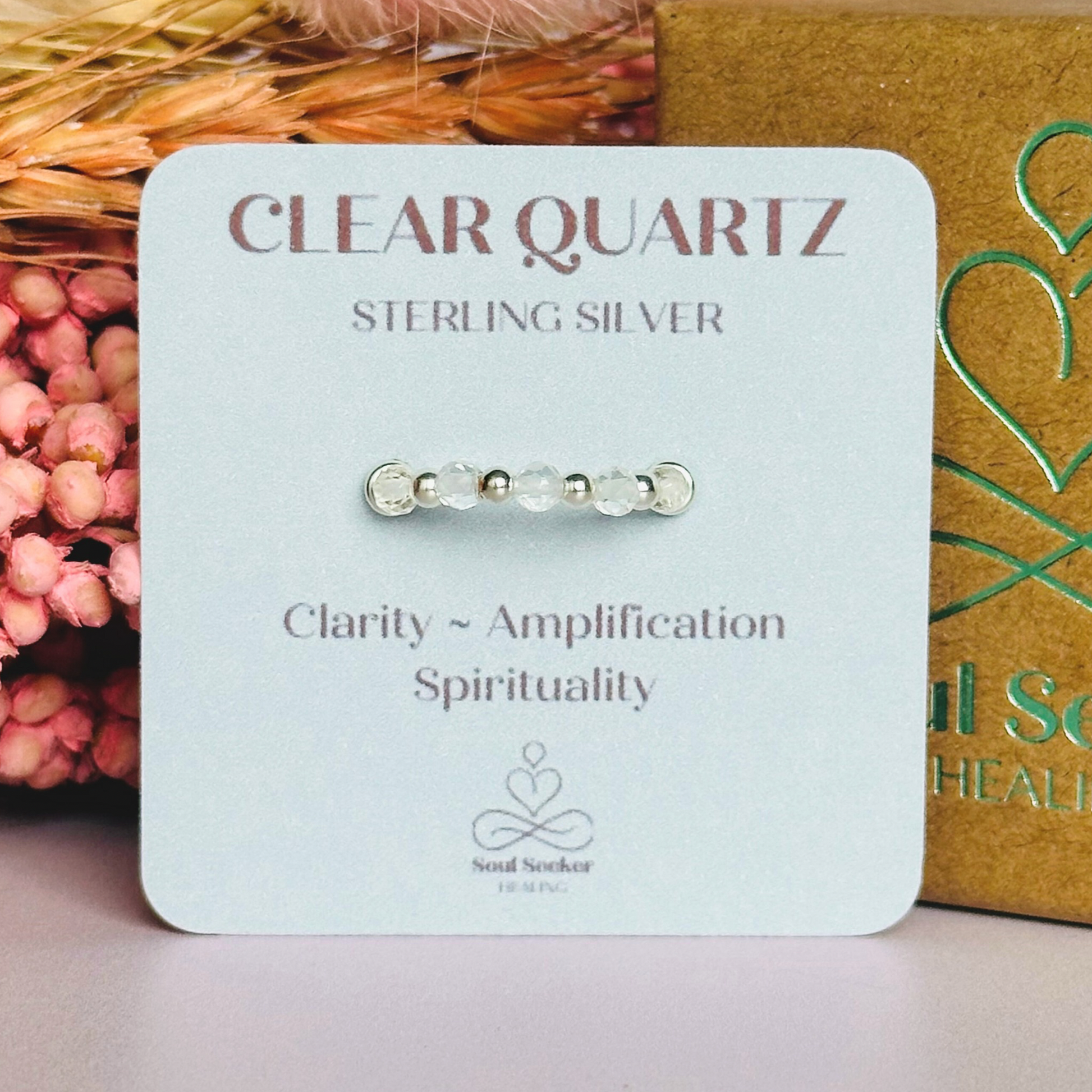 Sterling silver clear quartz Stackable Ring with five 3mm faceted clear quartz crystal beads on a beaded 2.5mm band. April Birthstone Ring, clear quartz silver Band Ring, April Birthday Gift For Women, April birth stone ring, birthstone jewellery