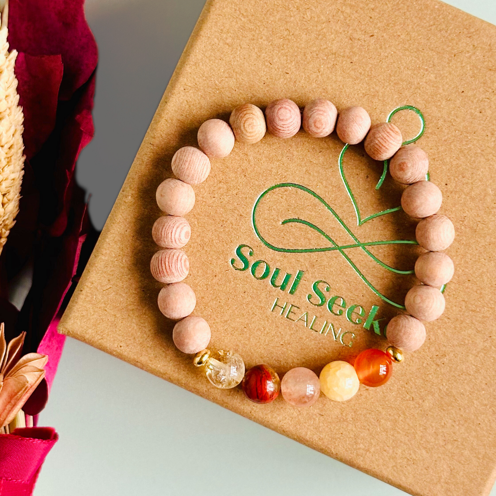 Energising bracelet, positivity bracelet, bracelet for confidence, bracelet for vitality, carnelian, yellow calcite, sunstone, red jasper, citrine, energising crystals, energy boost