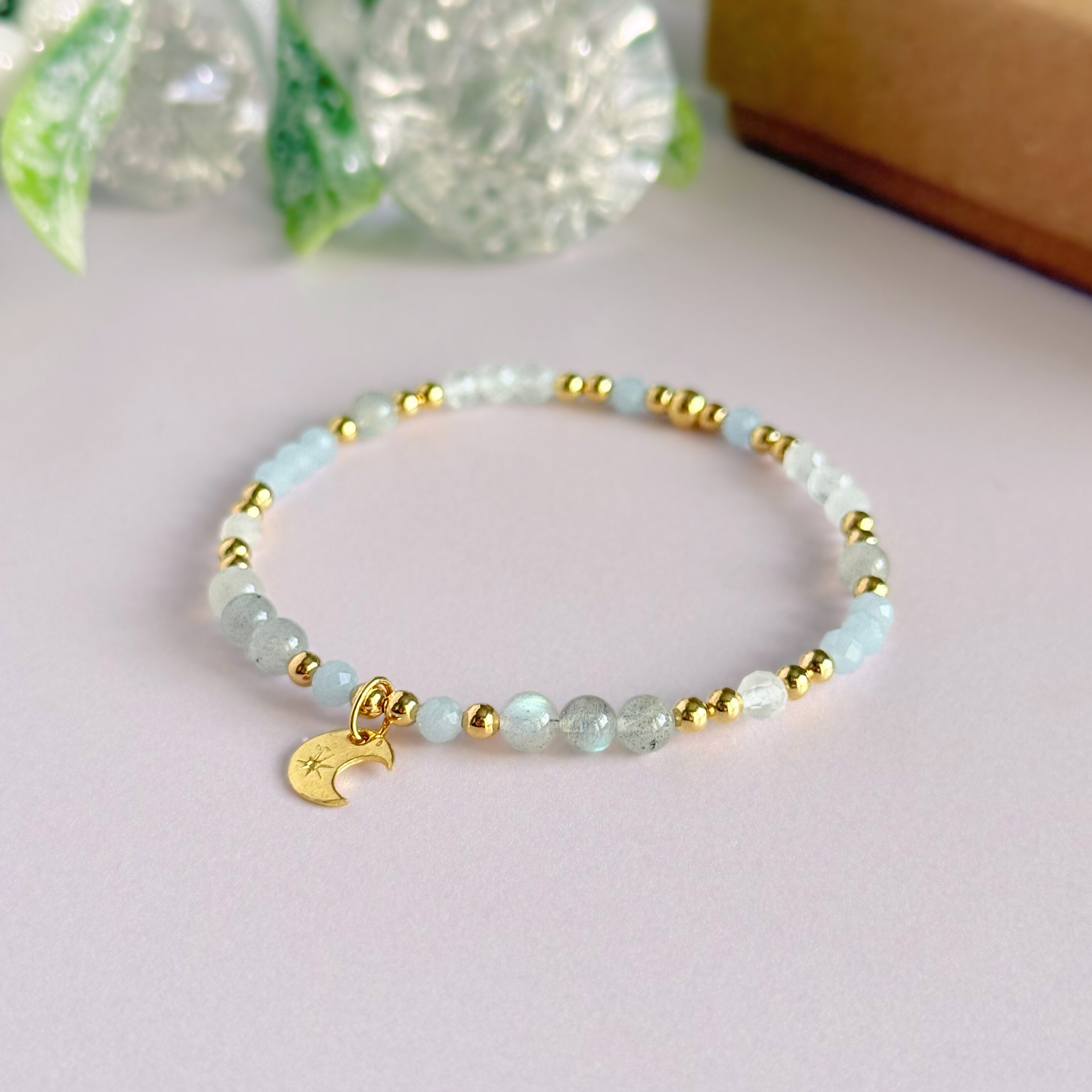 ‘Underneath The Moonlight’ crescent moon charm crystal bracelet
