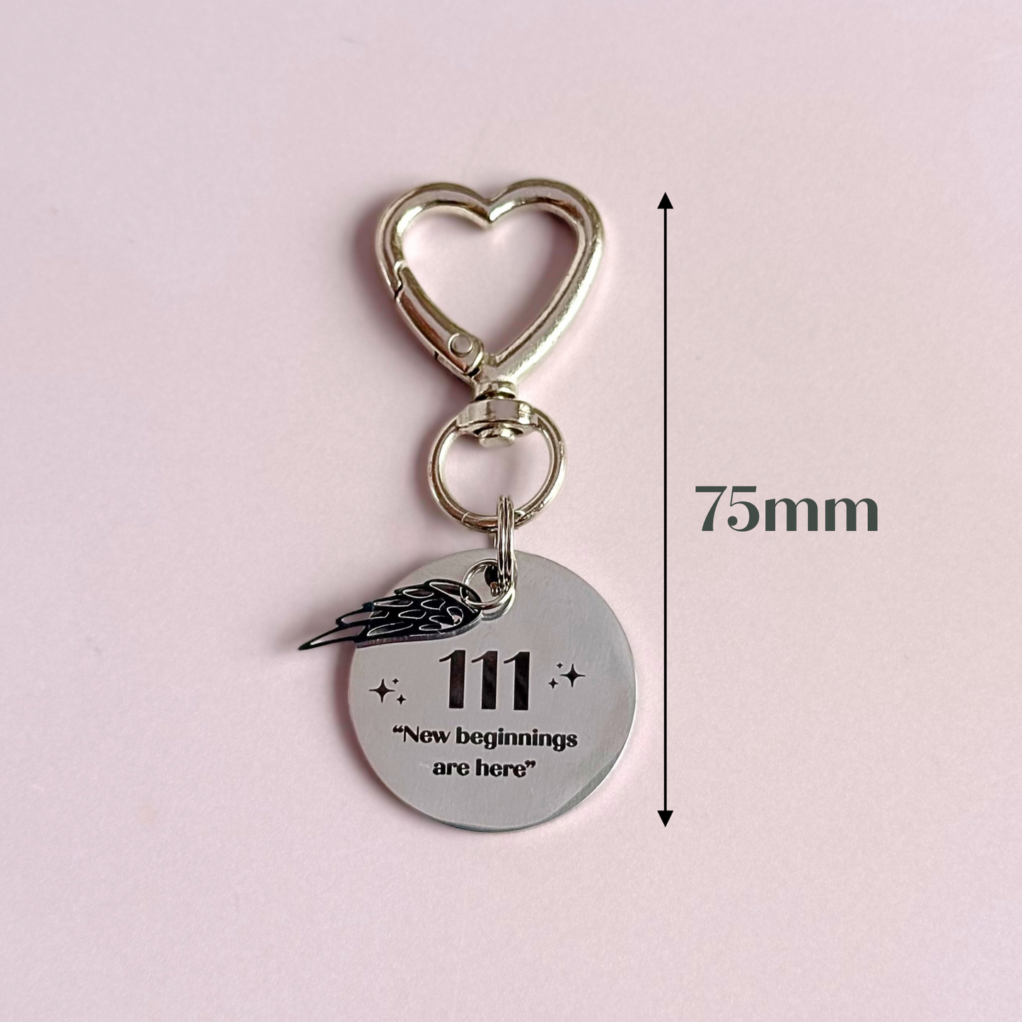 111 Angel Number Keyring / Bag Charm With Optional Crystal