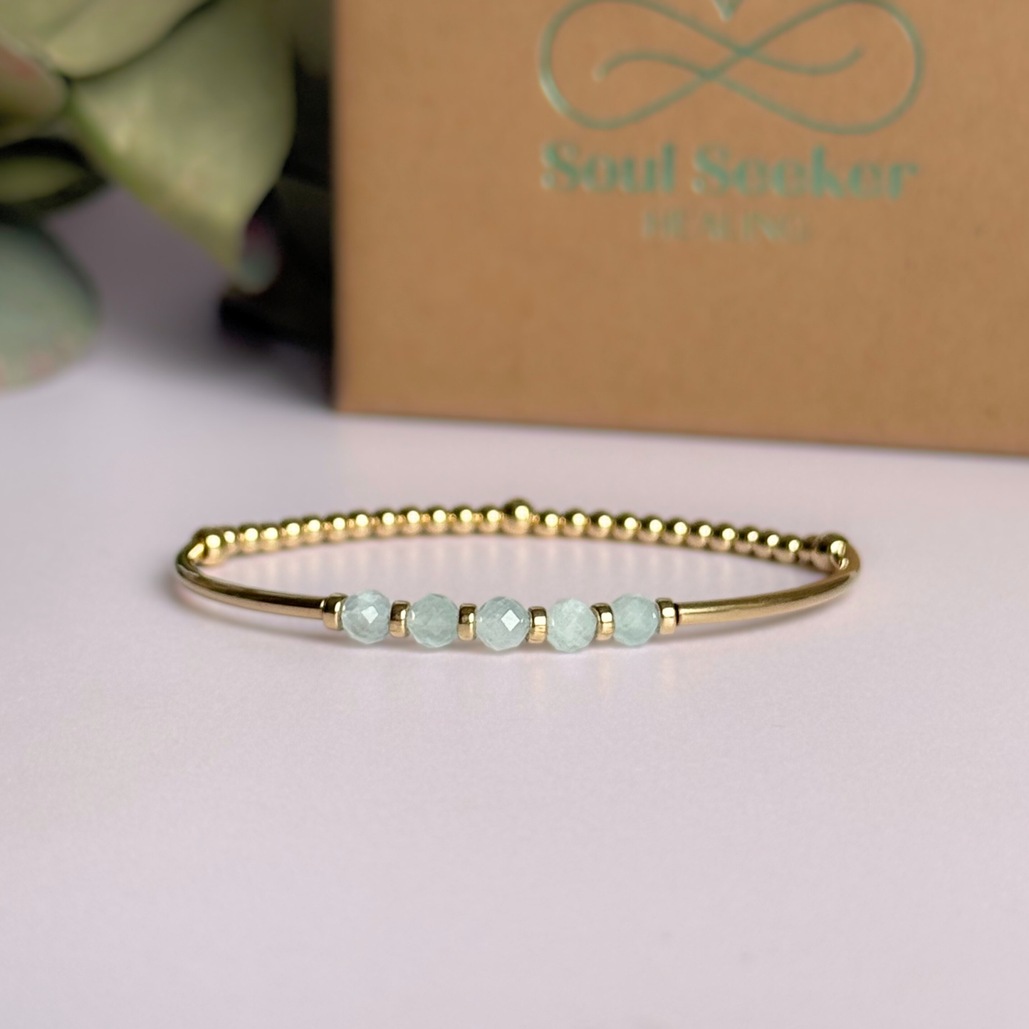March Birthstone Milestone Birthday Gold Filled Aquamarine Bracelet