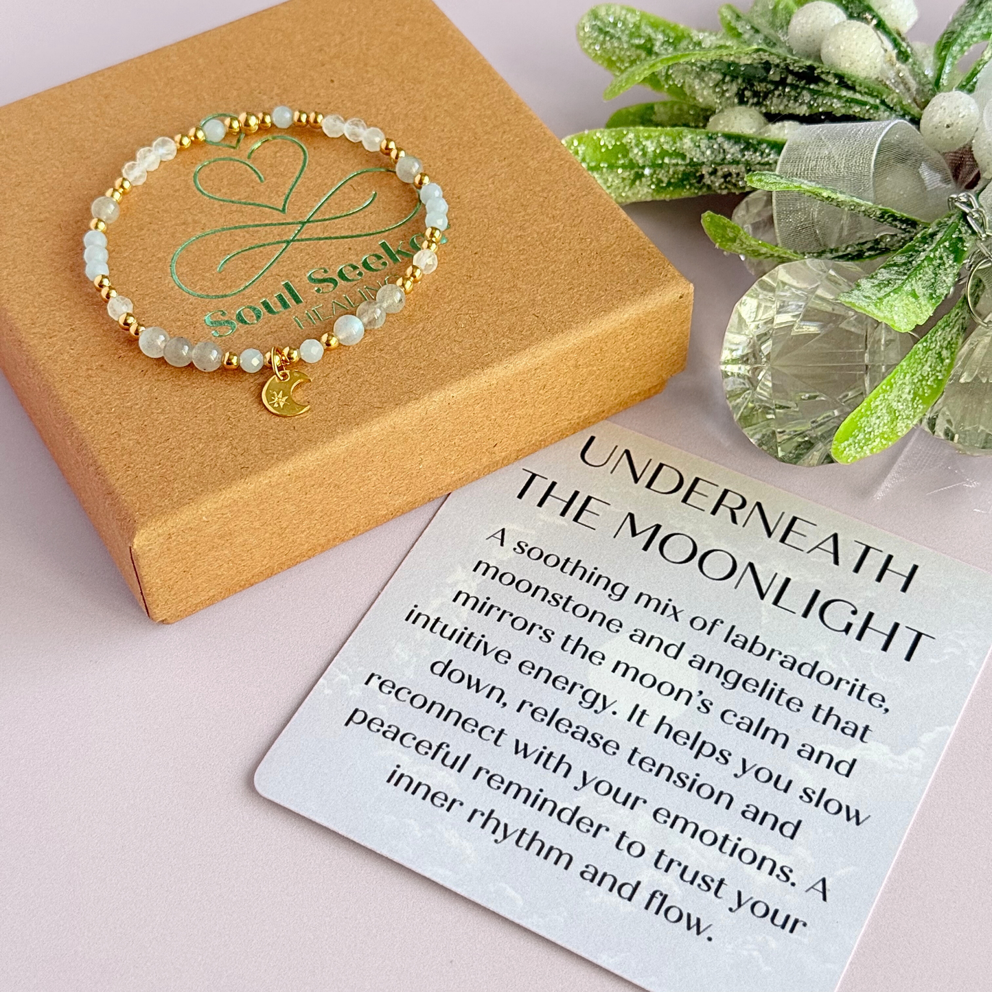 ‘Underneath The Moonlight’ crescent moon charm crystal bracelet