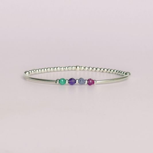 Personalised Custom Family Birthstone Sterling Silver Crystal Bracelet