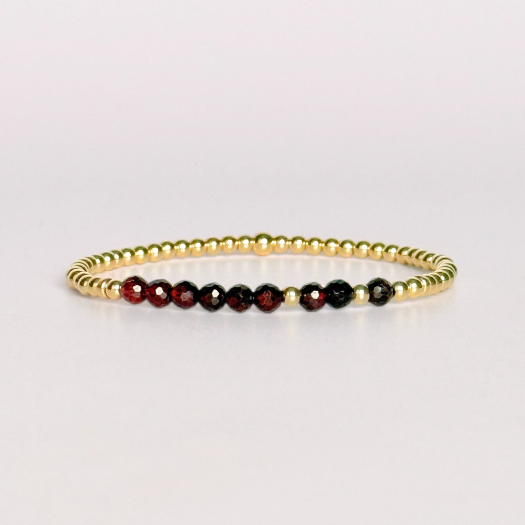 Garnet January Birthstone Morse Code Custom Made Gold Filled Bracelet