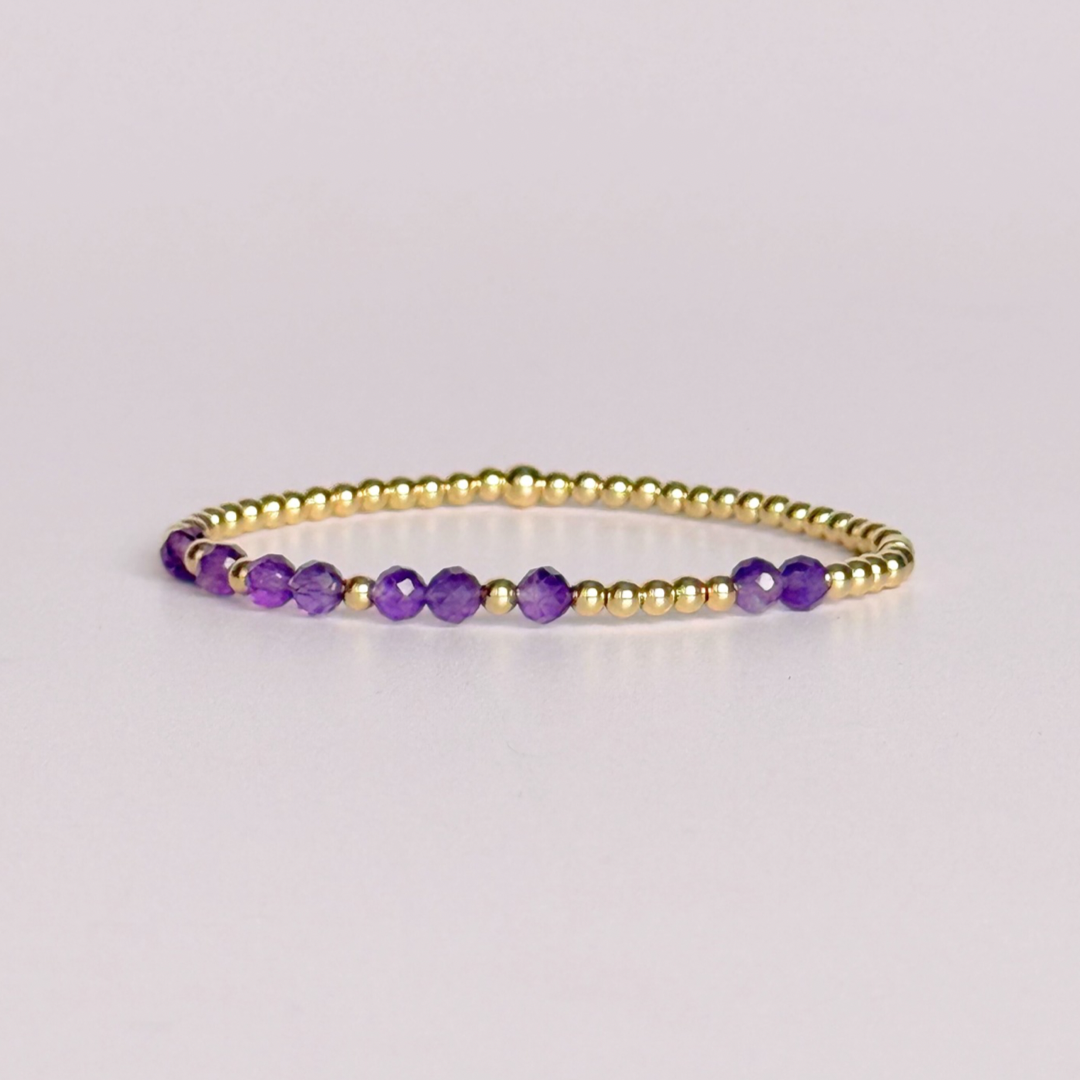 Amethyst February Birthstone Bracelet. Morse Code Custom Name Gold Filled Bracelet