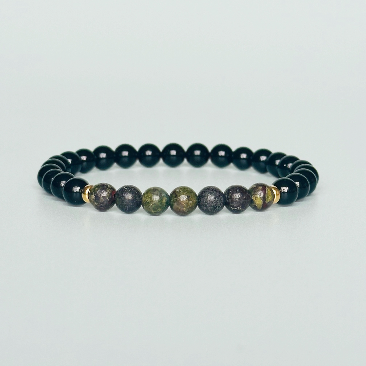 Mens dragon blood jasper and black tourmaline bracelet
