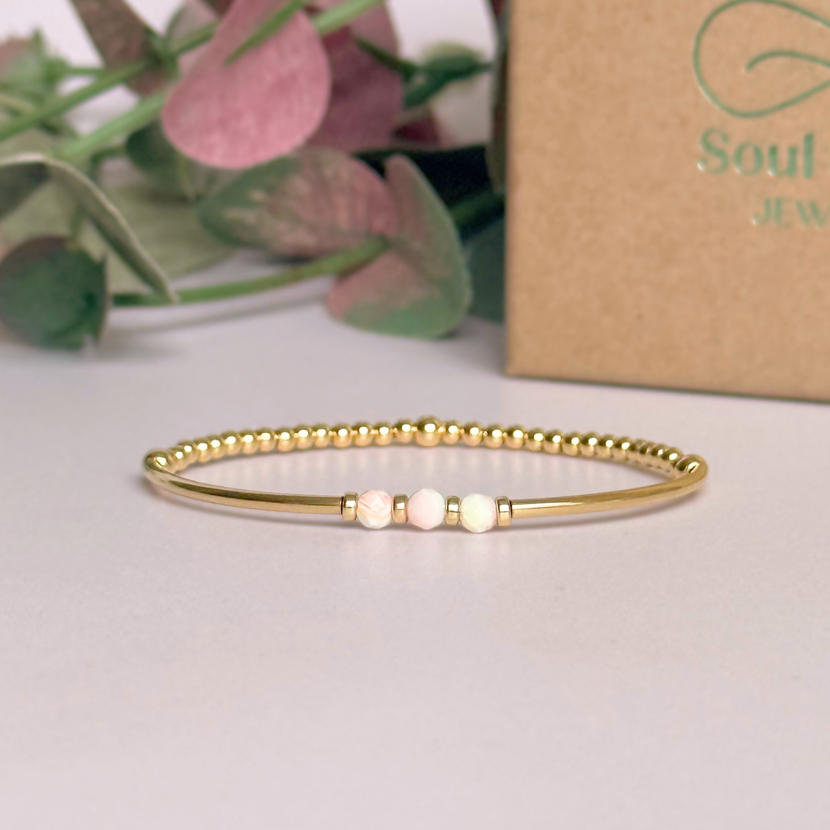 October Birthstone Milestone Birthday Gold Filled Pink Opal Bracelet