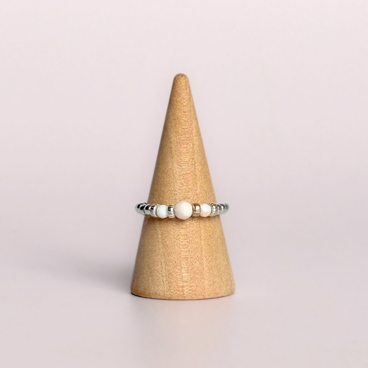 Pink Opal crystal trilogy sterling silver ring