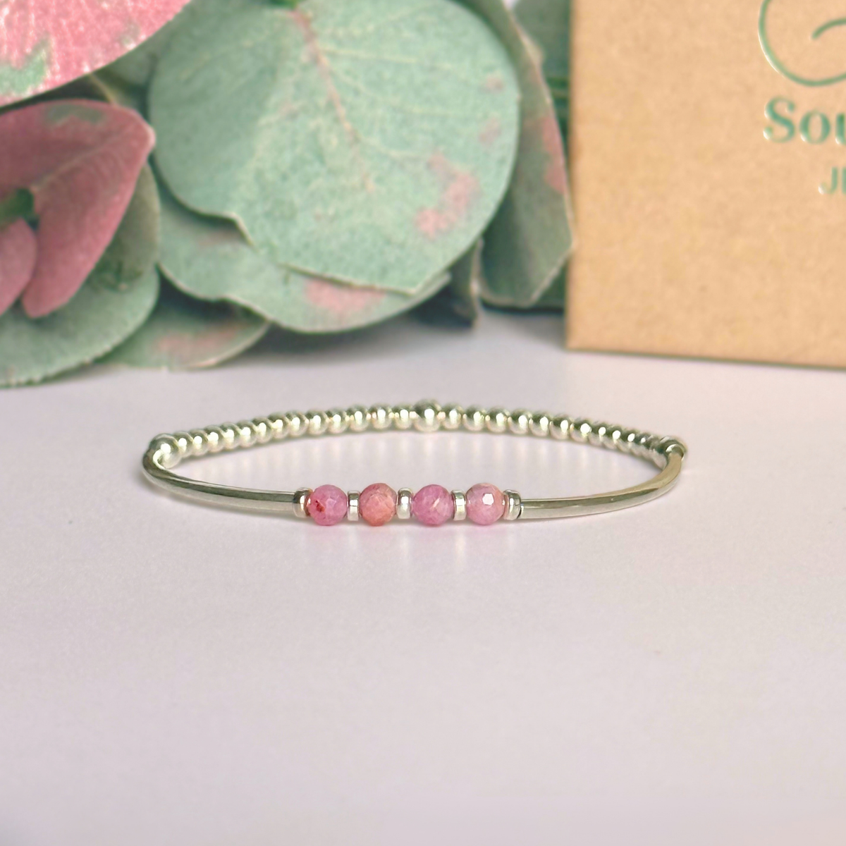 October Birthstone Milestone Birthday Sterling Silver Pink Tourmaline Bracelet