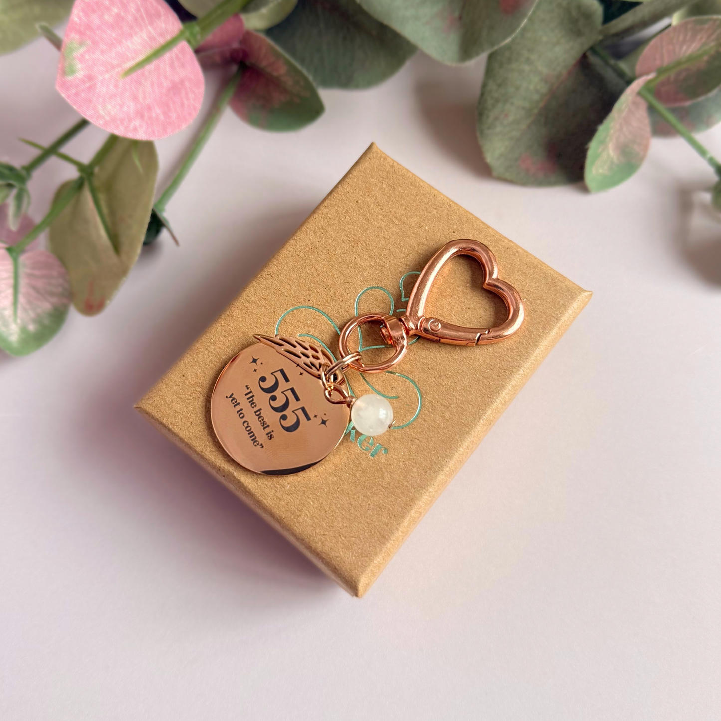 555 Angel Number Keyring / Bag Charm With Optional Crystal
