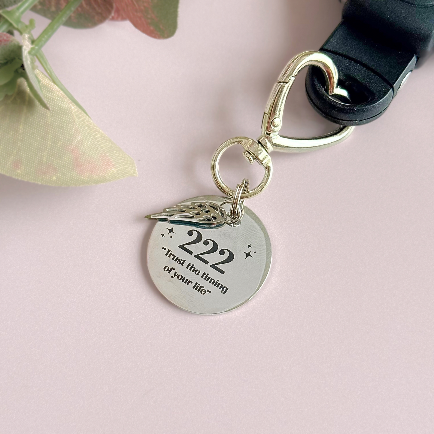 222 Angel Number Keyring / Bag Charm With Optional Crystal