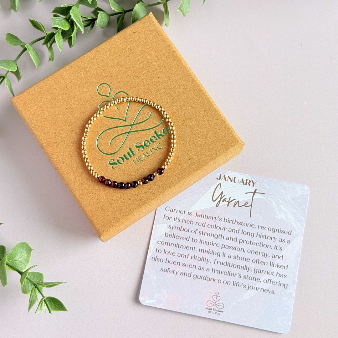 Garnet January Birthstone Morse Code Custom Made Gold Filled Bracelet