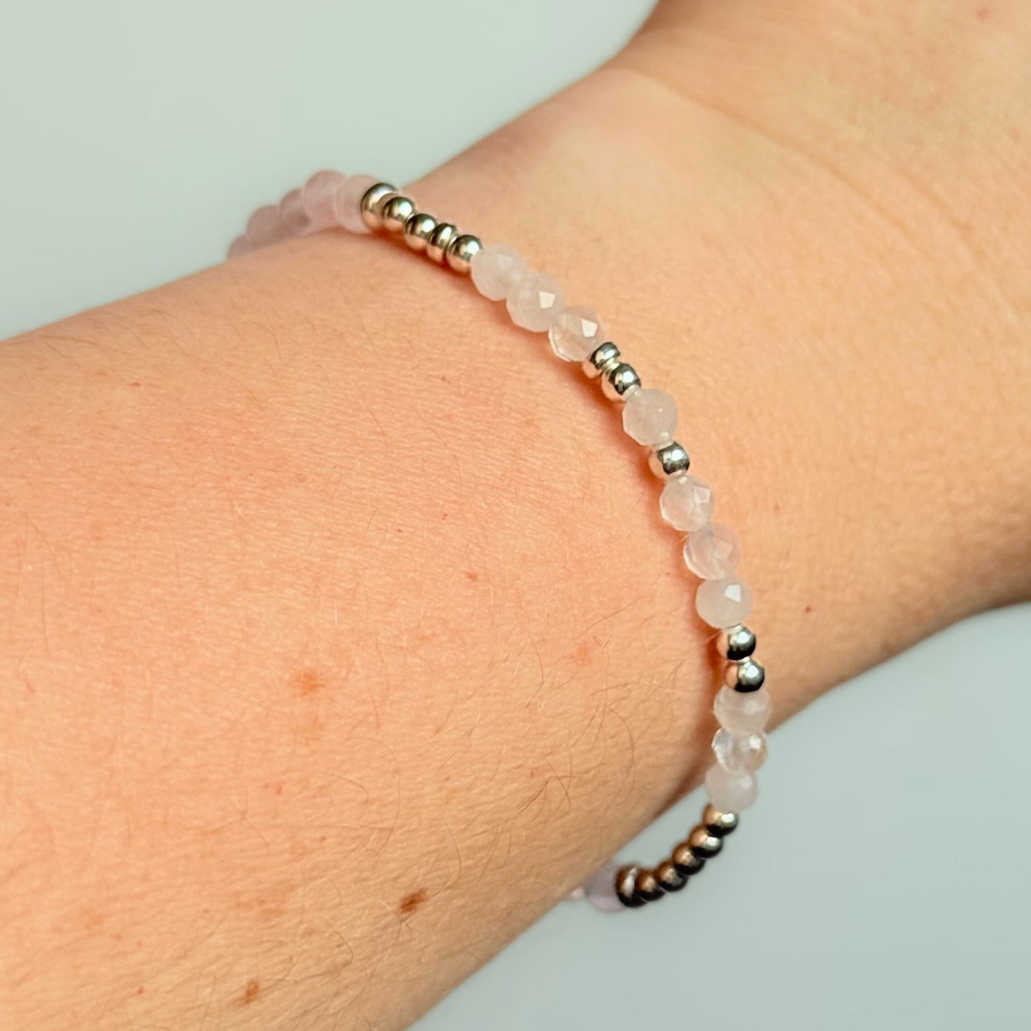 “I Am Enough’’ rose quartz crystal morse code bracelet