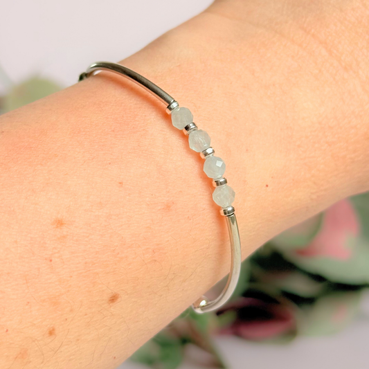 March Birthstone Milestone Birthday Sterling Silver Aquamarine Bracelet