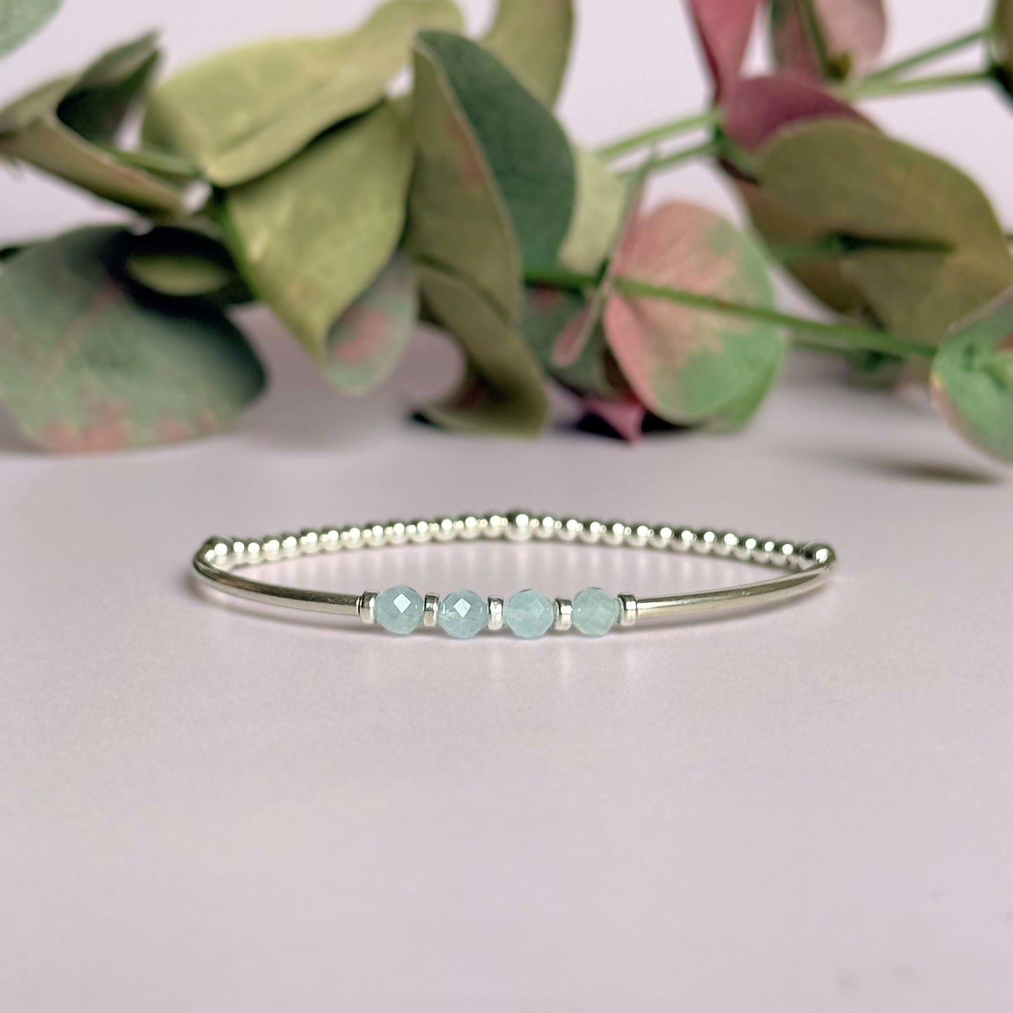 March Birthstone Milestone Birthday Sterling Silver Aquamarine Bracelet