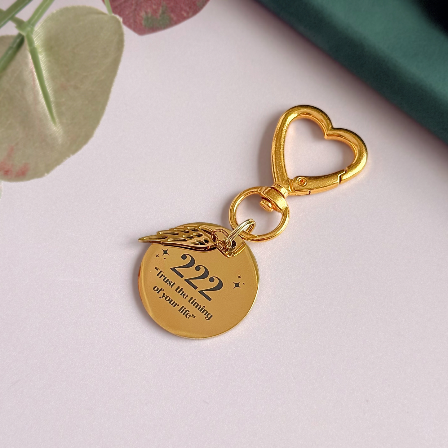222 Angel Number Keyring / Bag Charm With Optional Crystal