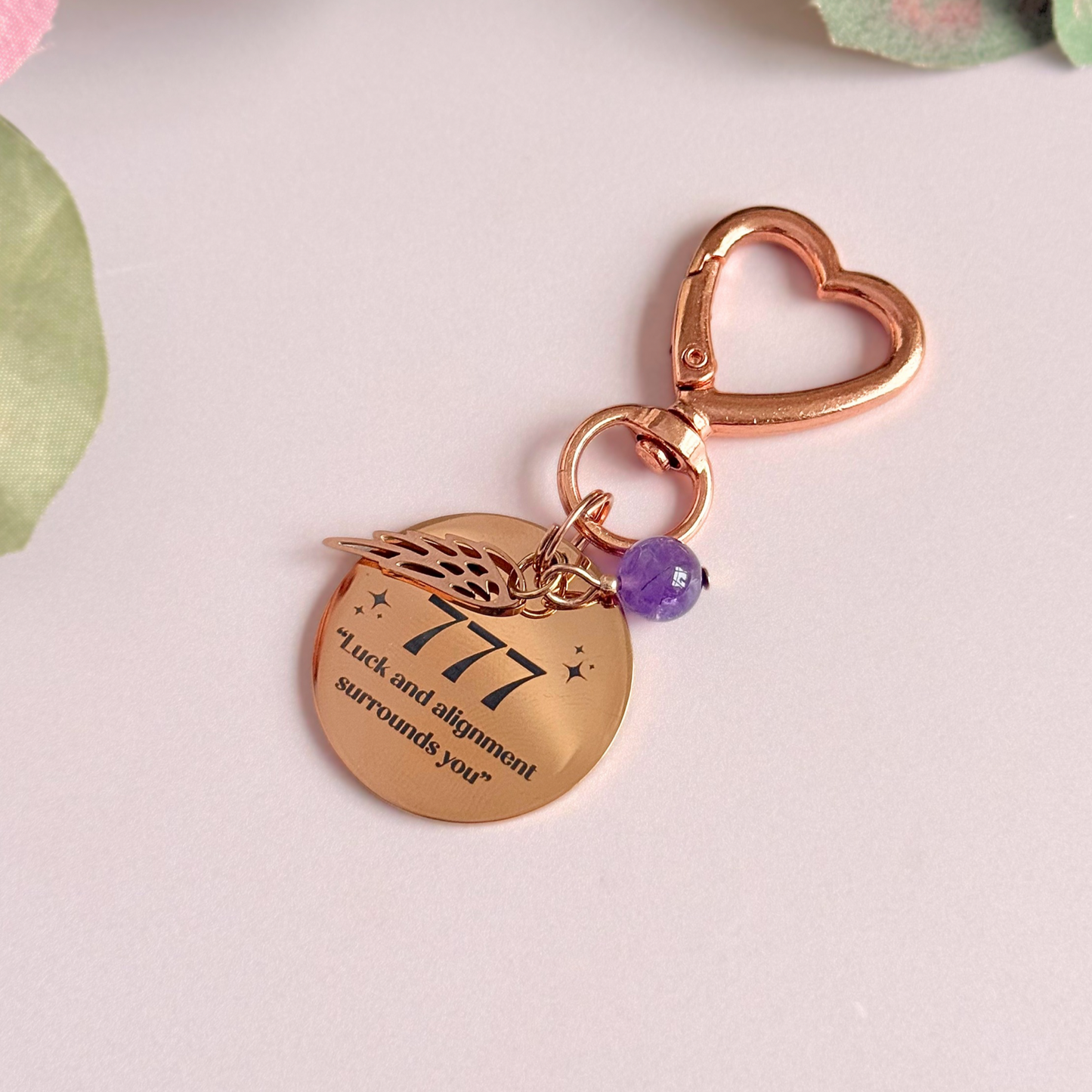 777 Angel Number Keyring / Bag Charm With Optional Crystal