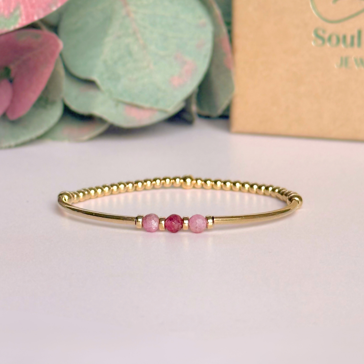 October Birthstone Milestone Birthday Gold Filled Pink Tourmaline Bracelet