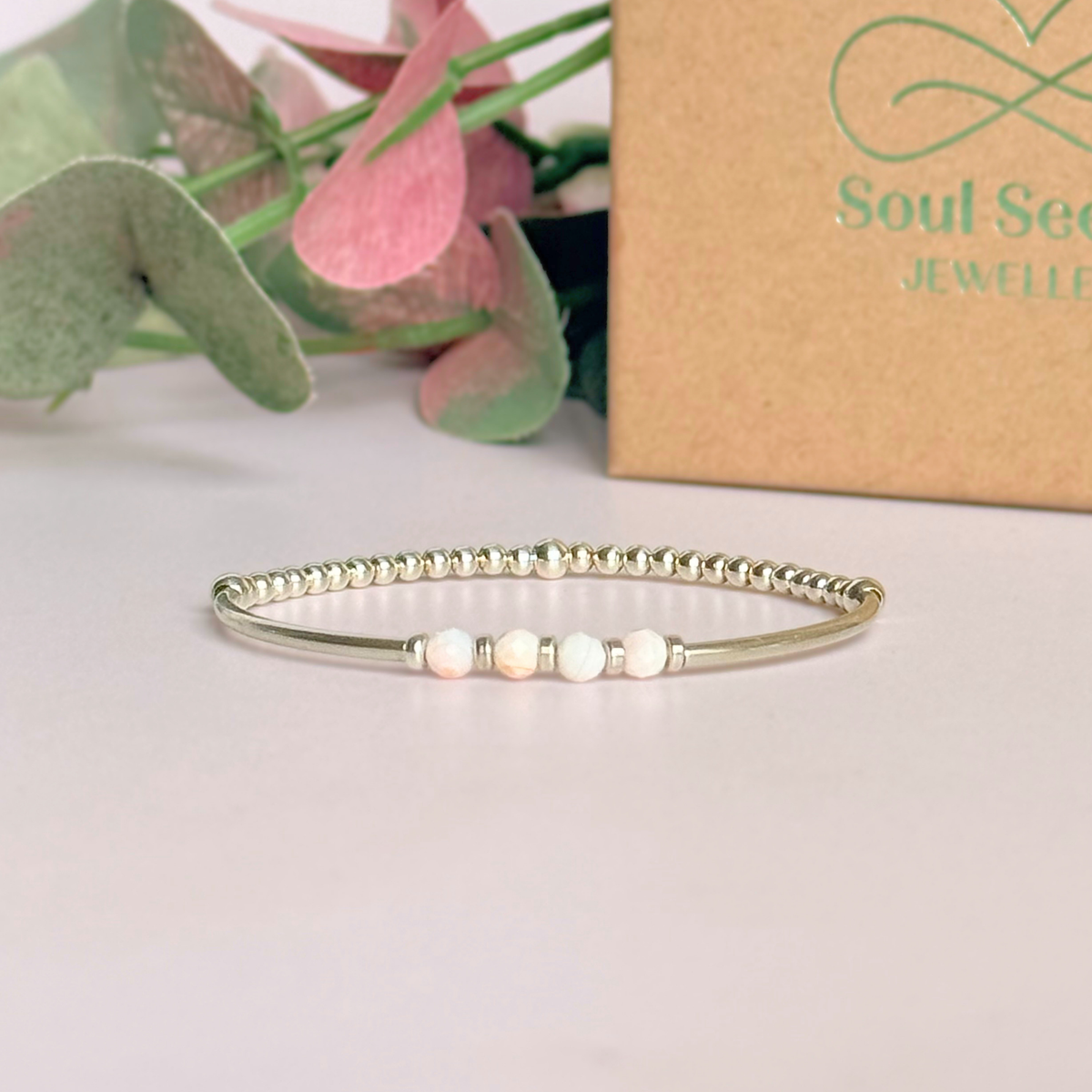 October Birthstone Milestone Birthday Sterling Silver Pink Opal Bracelet