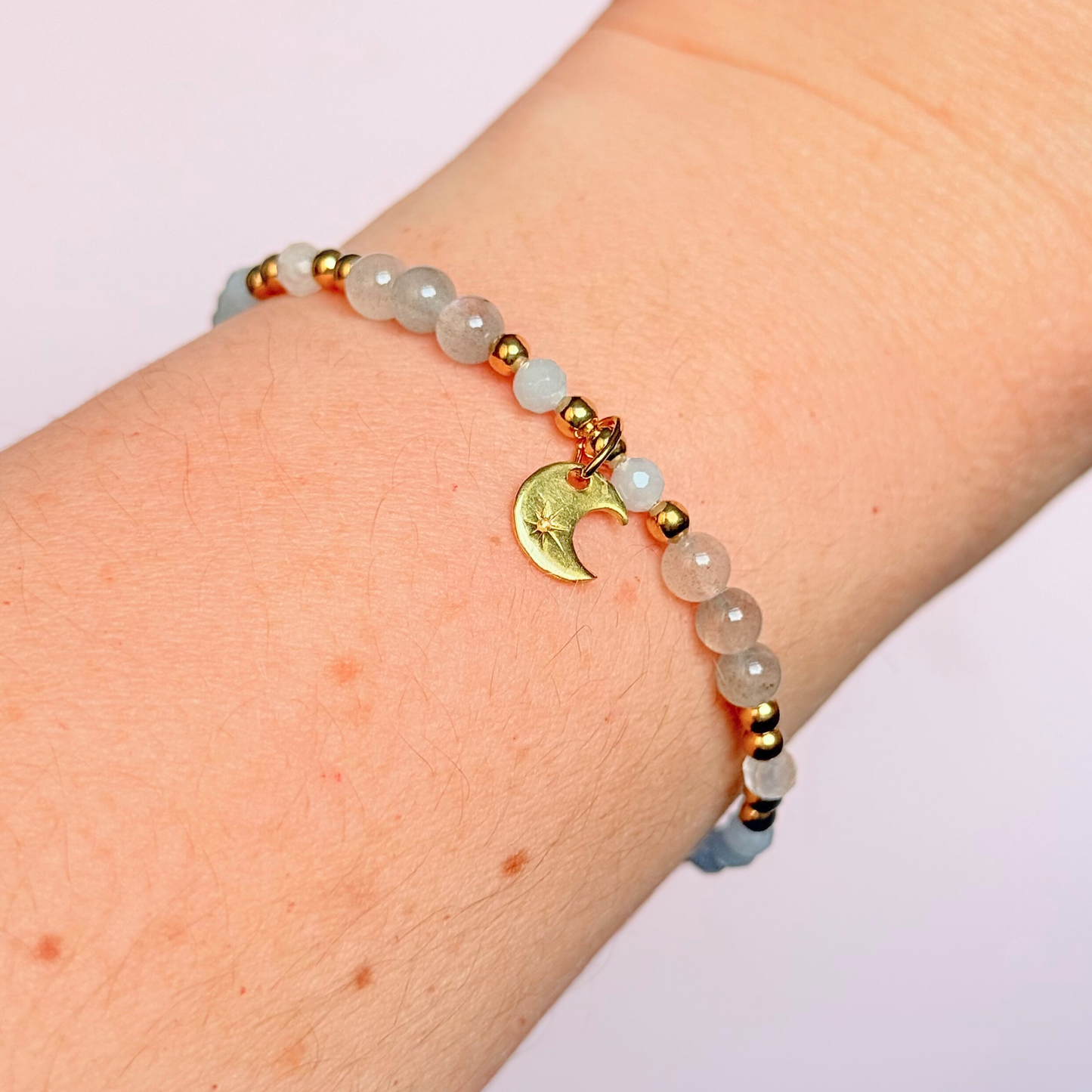 ‘Underneath The Moonlight’ crescent moon charm crystal bracelet