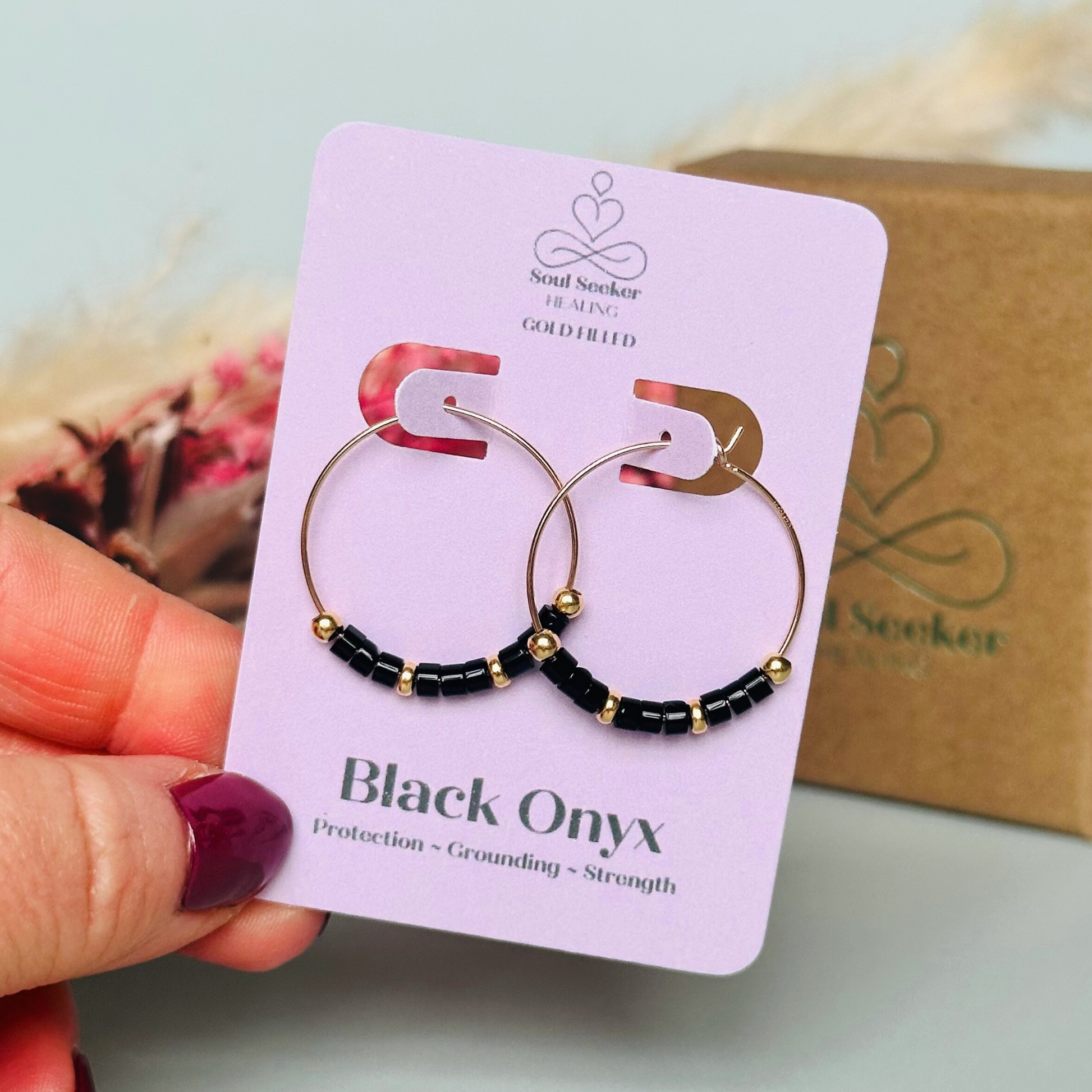 Black onyx gold filled hoop earrings, black onyx earrings, black onyx gold earrings