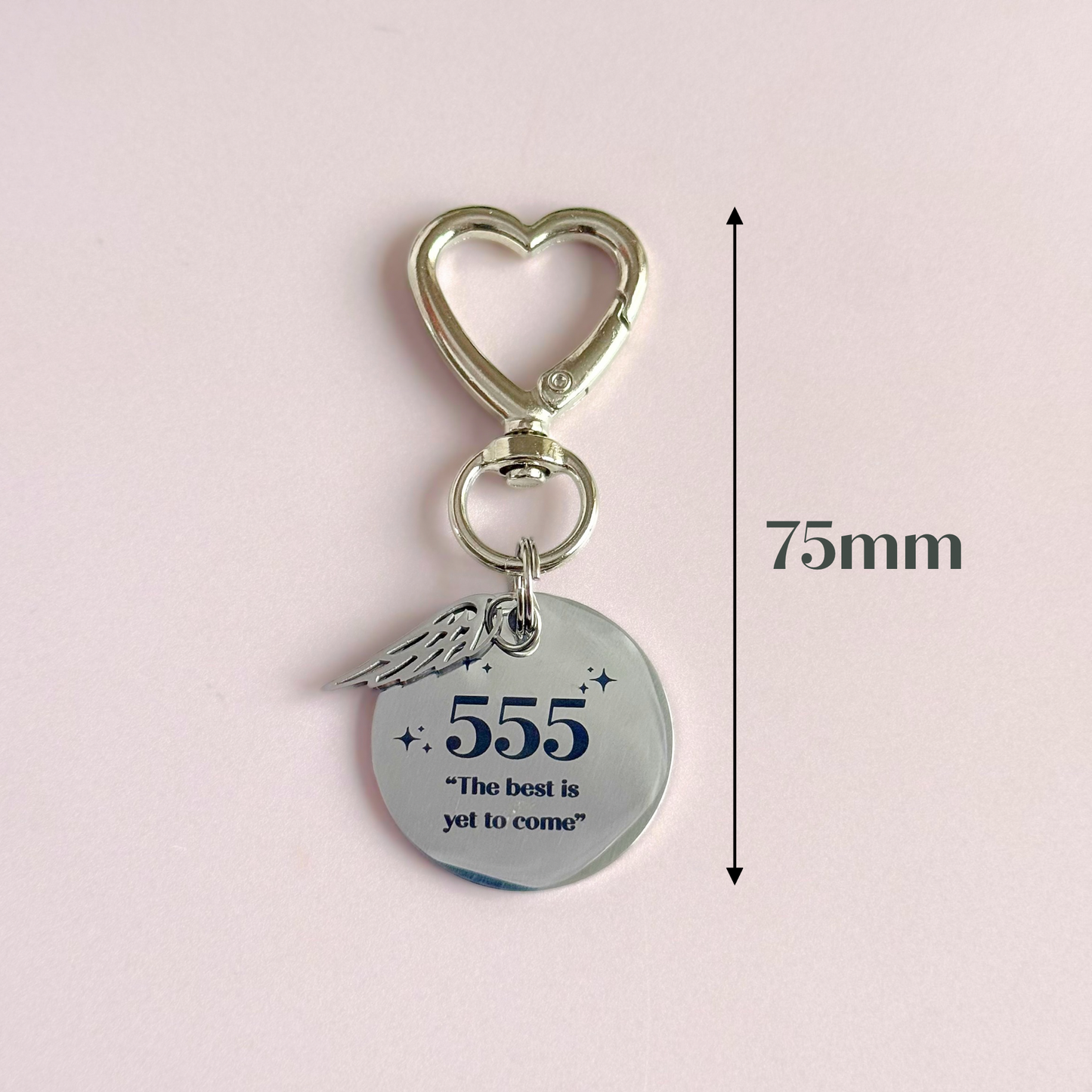 555 Angel Number Keyring / Bag Charm With Optional Crystal