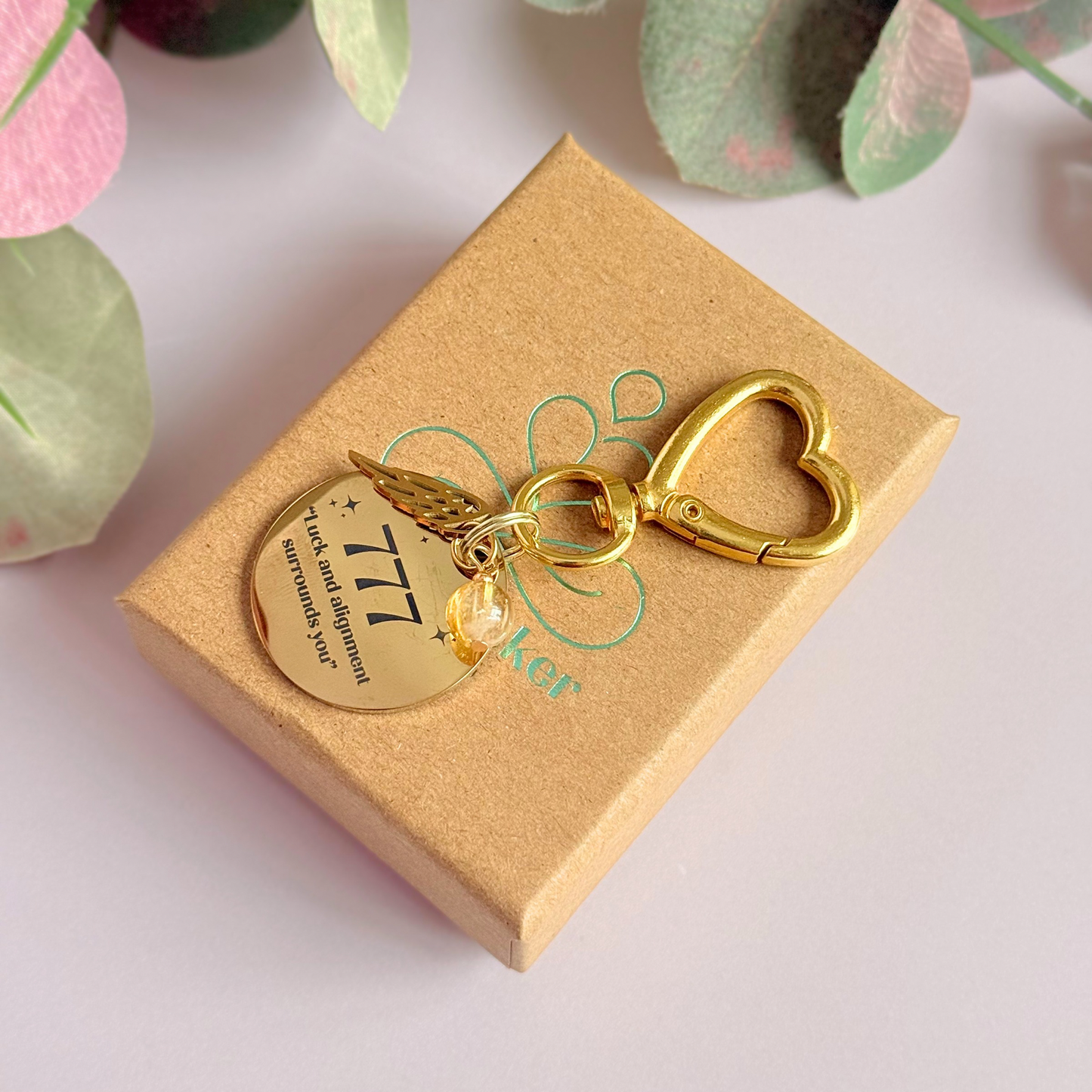 777 Angel Number Keyring / Bag Charm With Optional Crystal