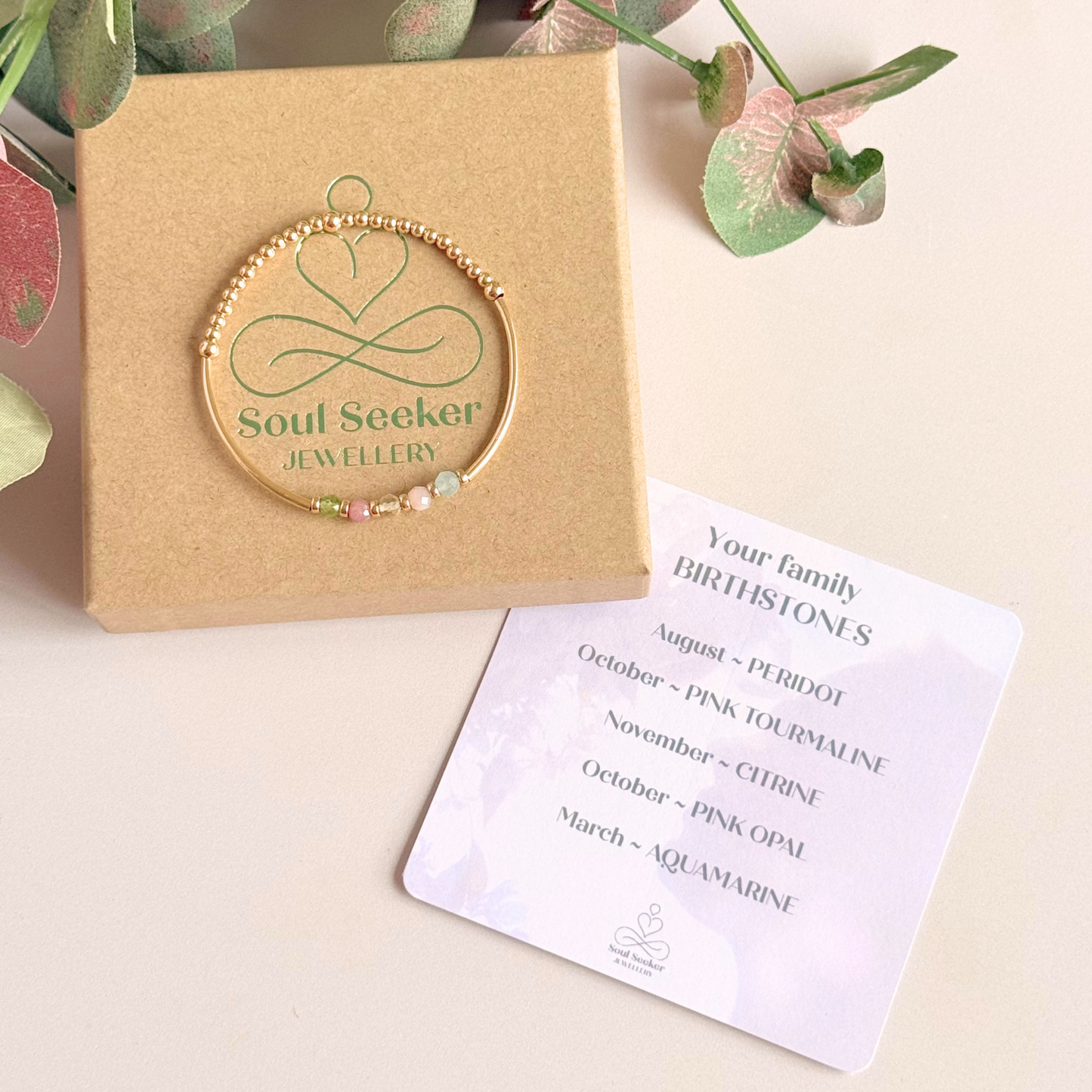 Personalised Custom Family Birthstone Gold Filled Crystal Bracelet