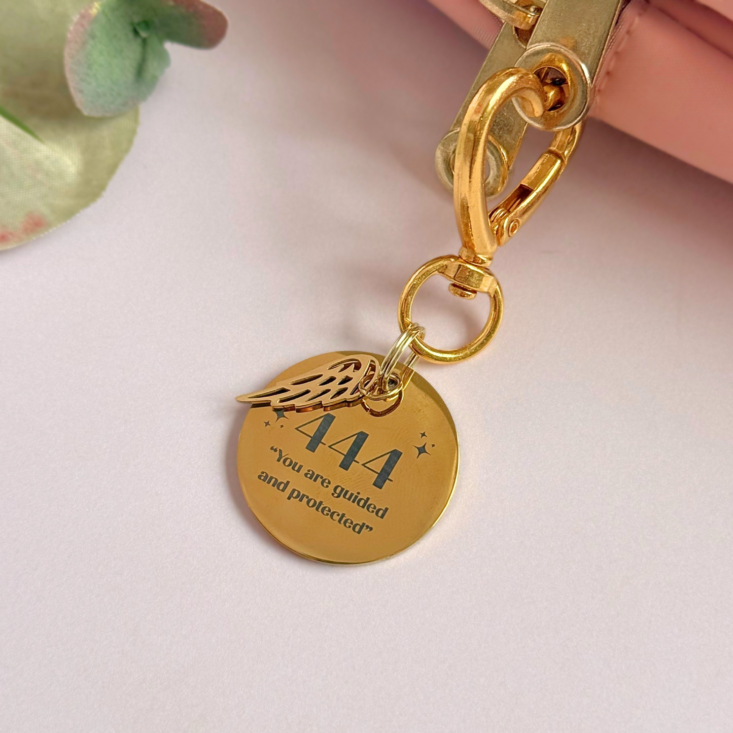 444 Angel Number Keyring / Bag Charm With Optional Crystal