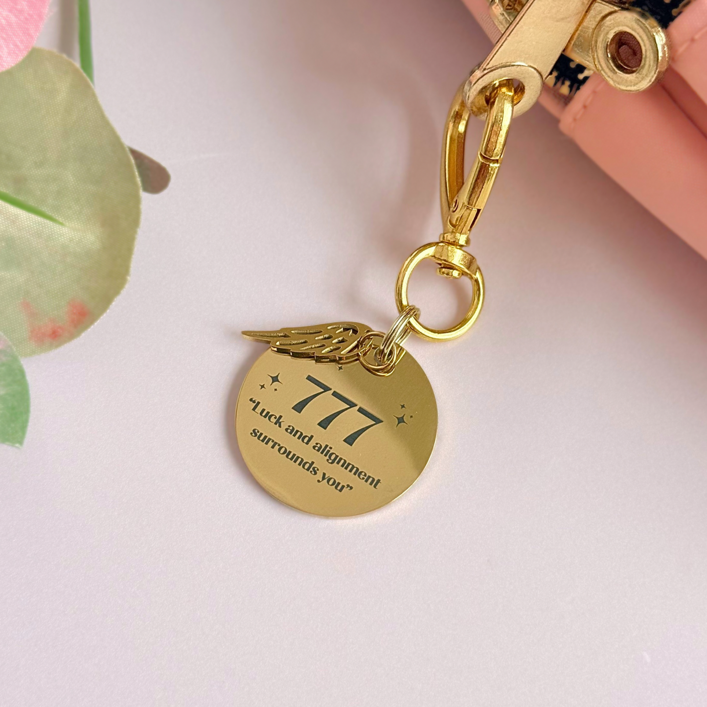 777 Angel Number Keyring / Bag Charm With Optional Crystal