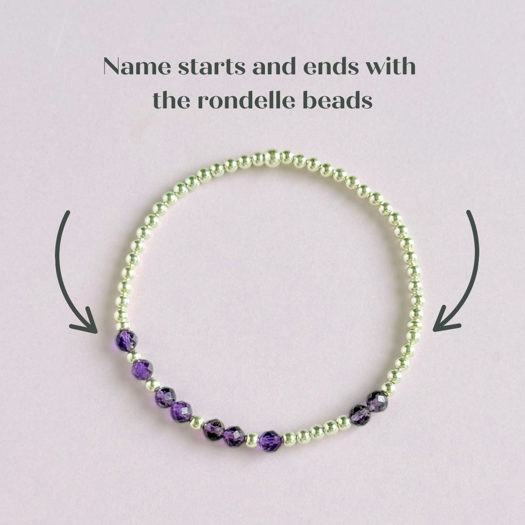 Amethyst February Birthstone Bracelet. Morse Code Custom Name Sterling Silver Bracelet