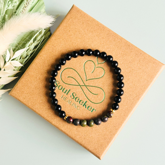 Mens dragon blood jasper and black tourmaline bracelet
