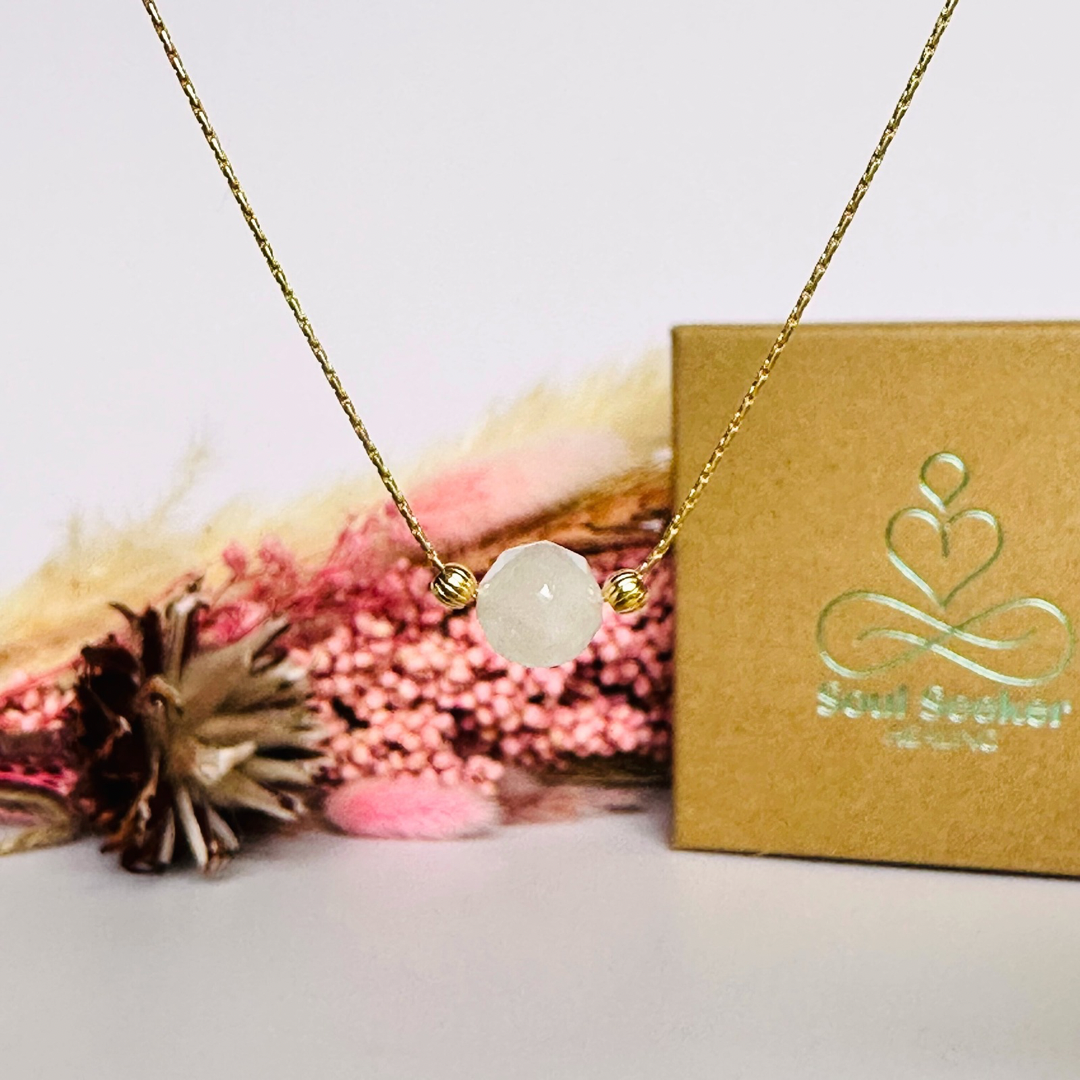 Rose quartz necklace featuring an 8mm star cut rose quartz bead and gold vermeil corrugated beads on a delicate gold vermeil cardano beading chain. The necklace fastens with a subtle yet secure gold vermeil bolt clasp.