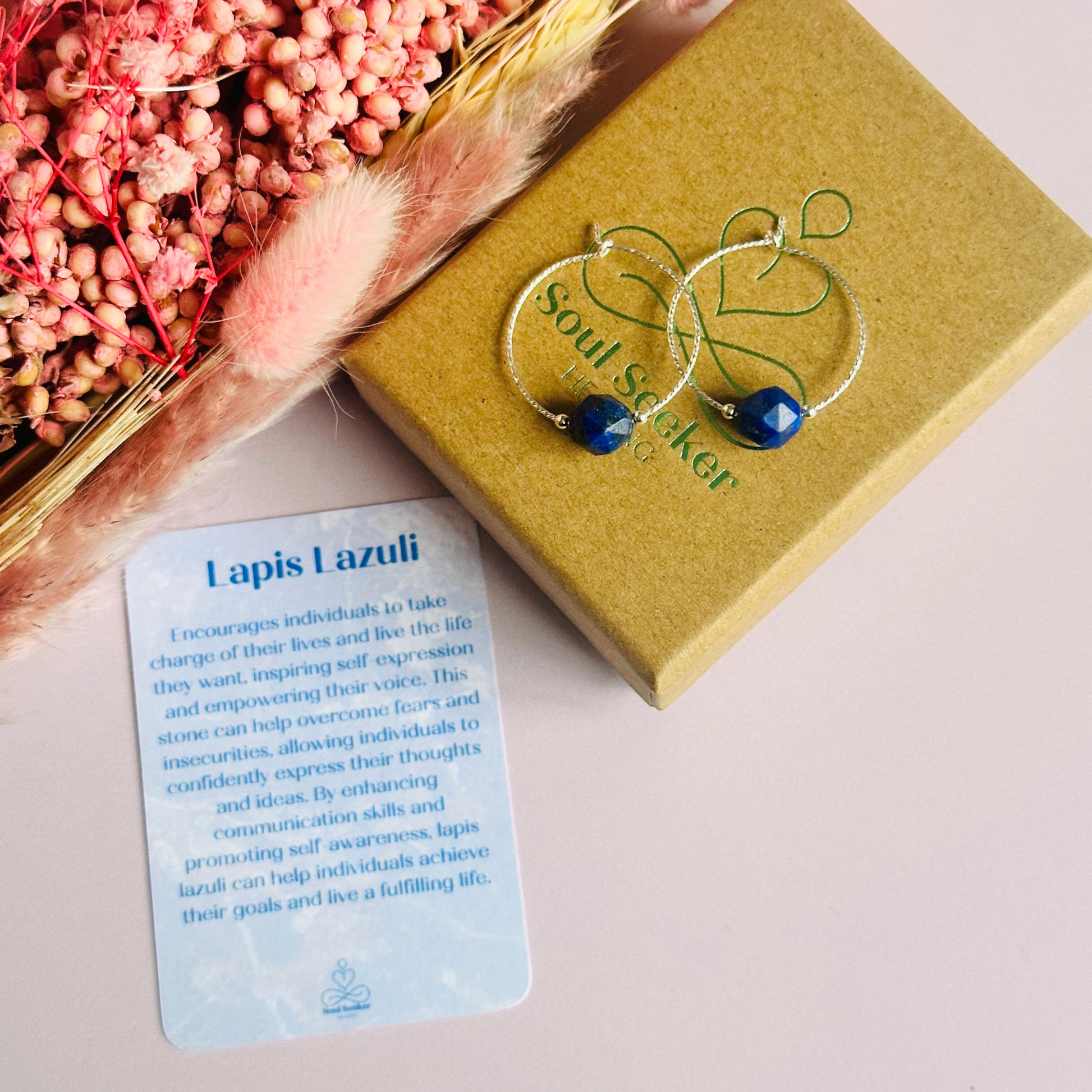 Sterling silver lapis lazuli hoop earrings, crystal healing handmade jewellery, dark blue genuine gemstone drop earrings, dainty dangly earrings
